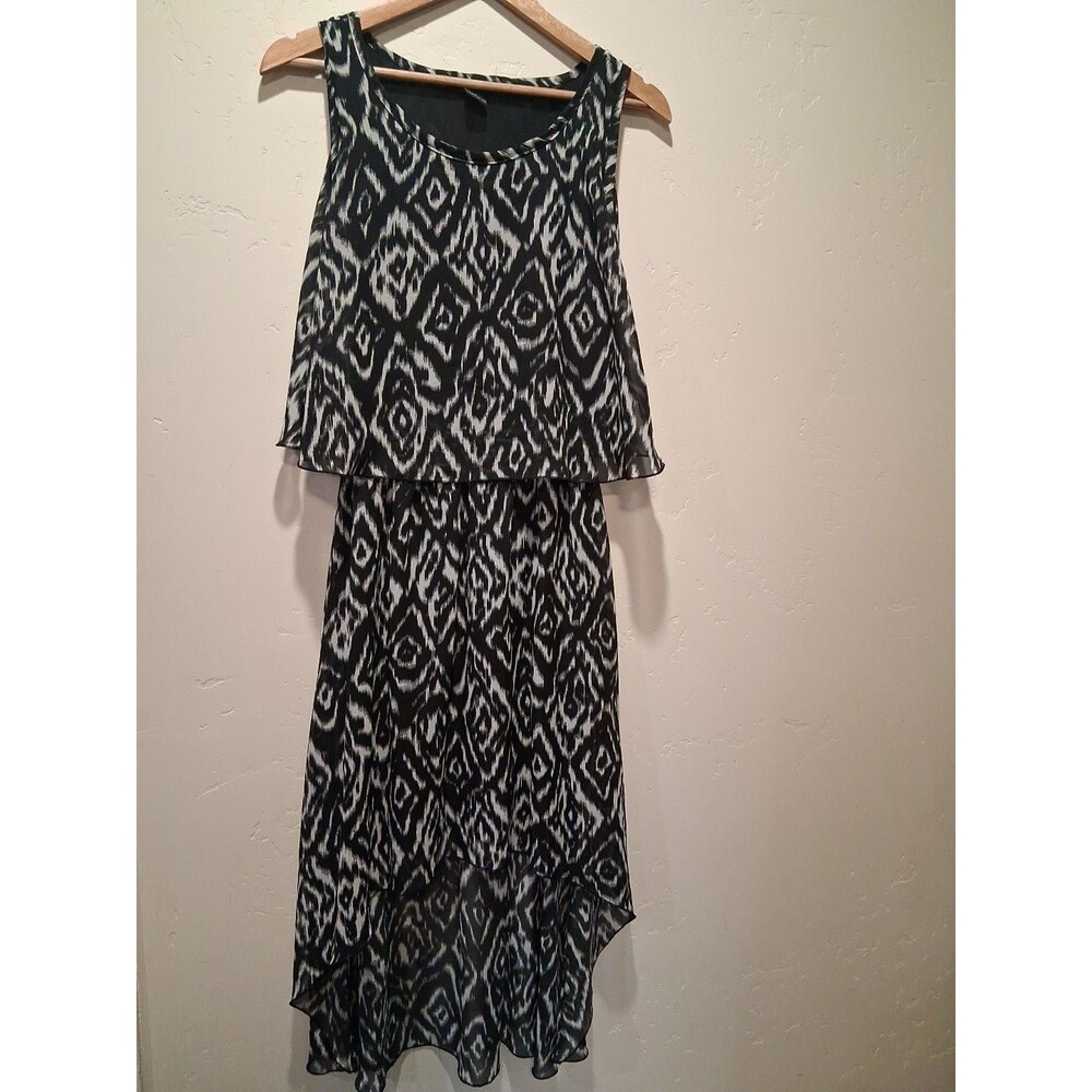 Robert Louis Size Lrg Layered Hi Low Black White Geometric Sun Dress Sleeveless